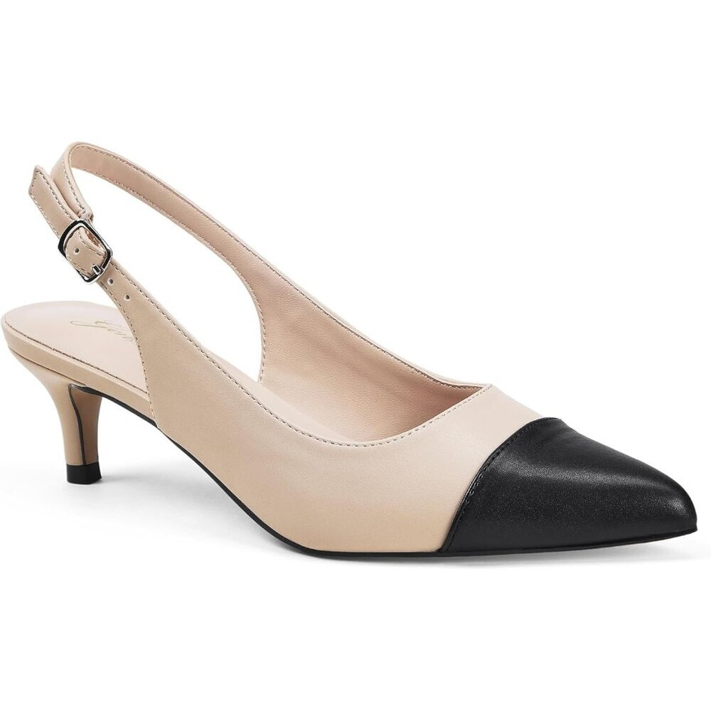 〽️Women Black Nude Slingback Kitten Heels Pointed Toe Elegant Wedding Dress Pump